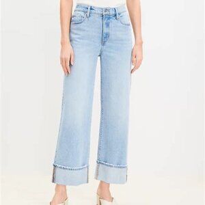 Loft The Wide Leg Flip Cuff Cropped Light Wash Jeans